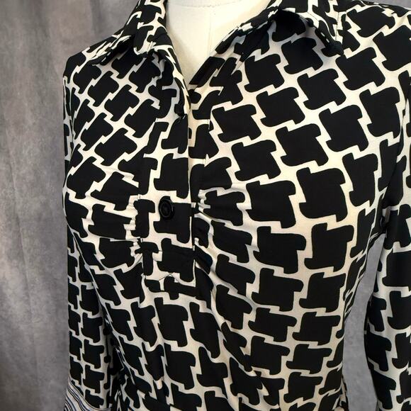 Laundry by Shelli Segal Size 2  Black & White blue bow Geometric Print Dress - Picture 6 of 12